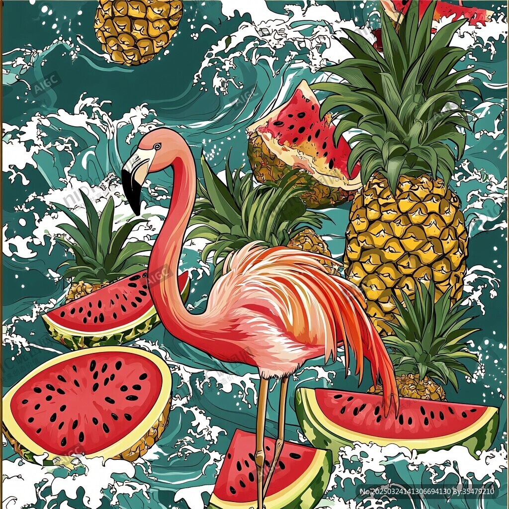 火烈鳥與水果的夏日海洋風(fēng)