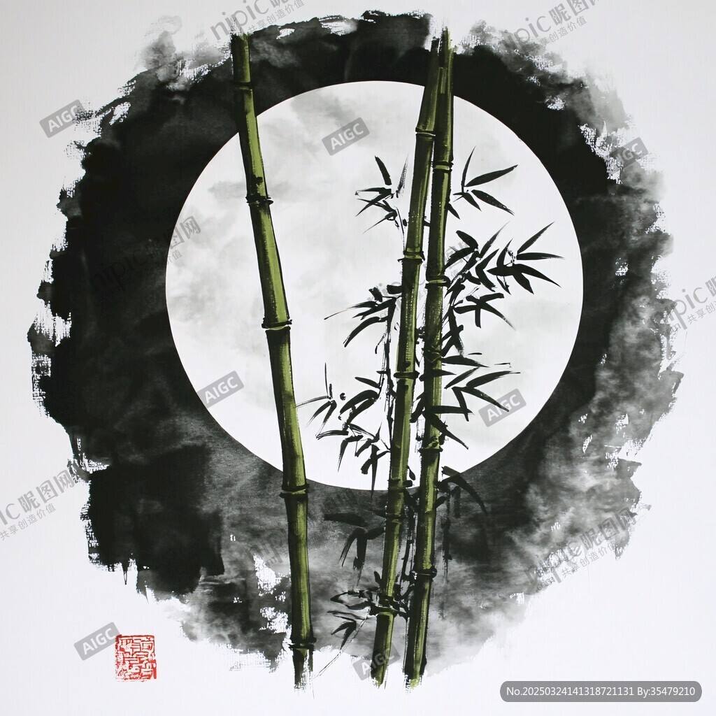 墨韻月竹圖
