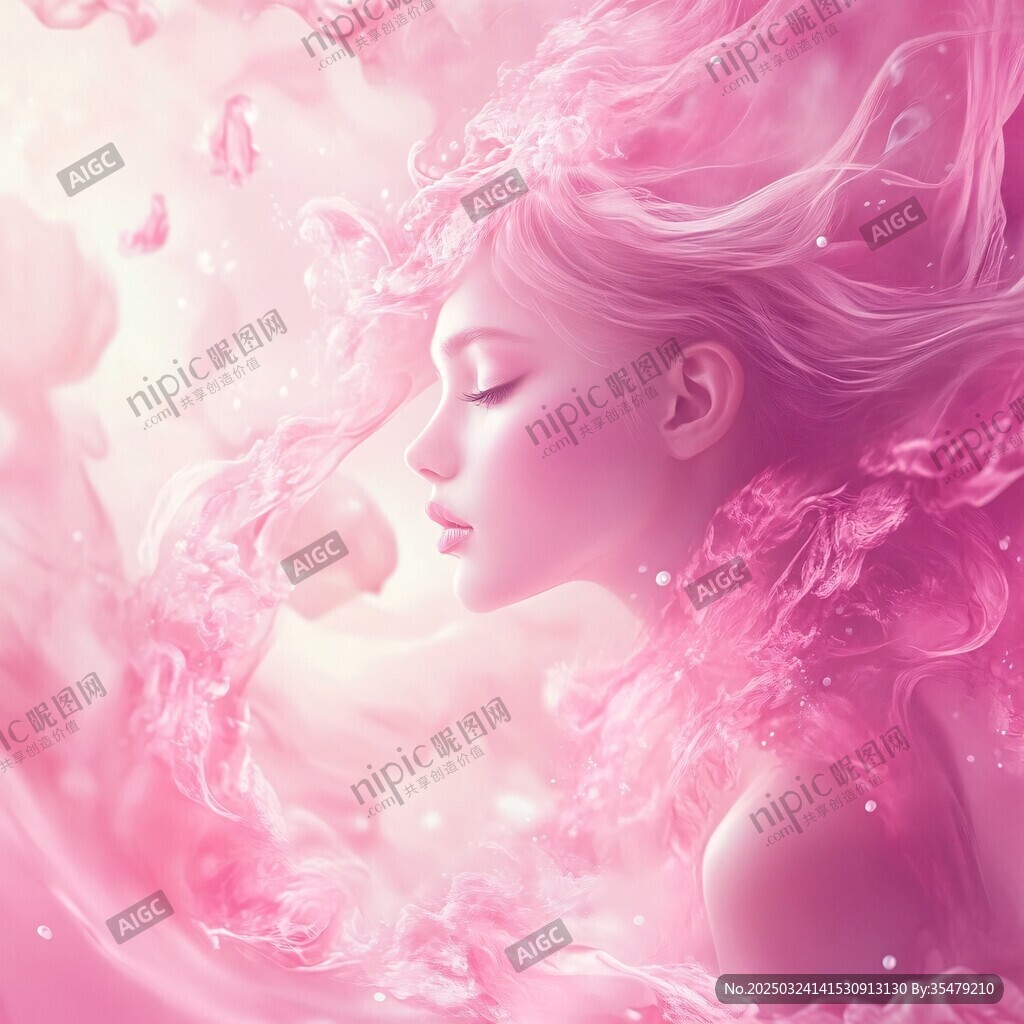 夢幻粉色系飄逸長發美少女