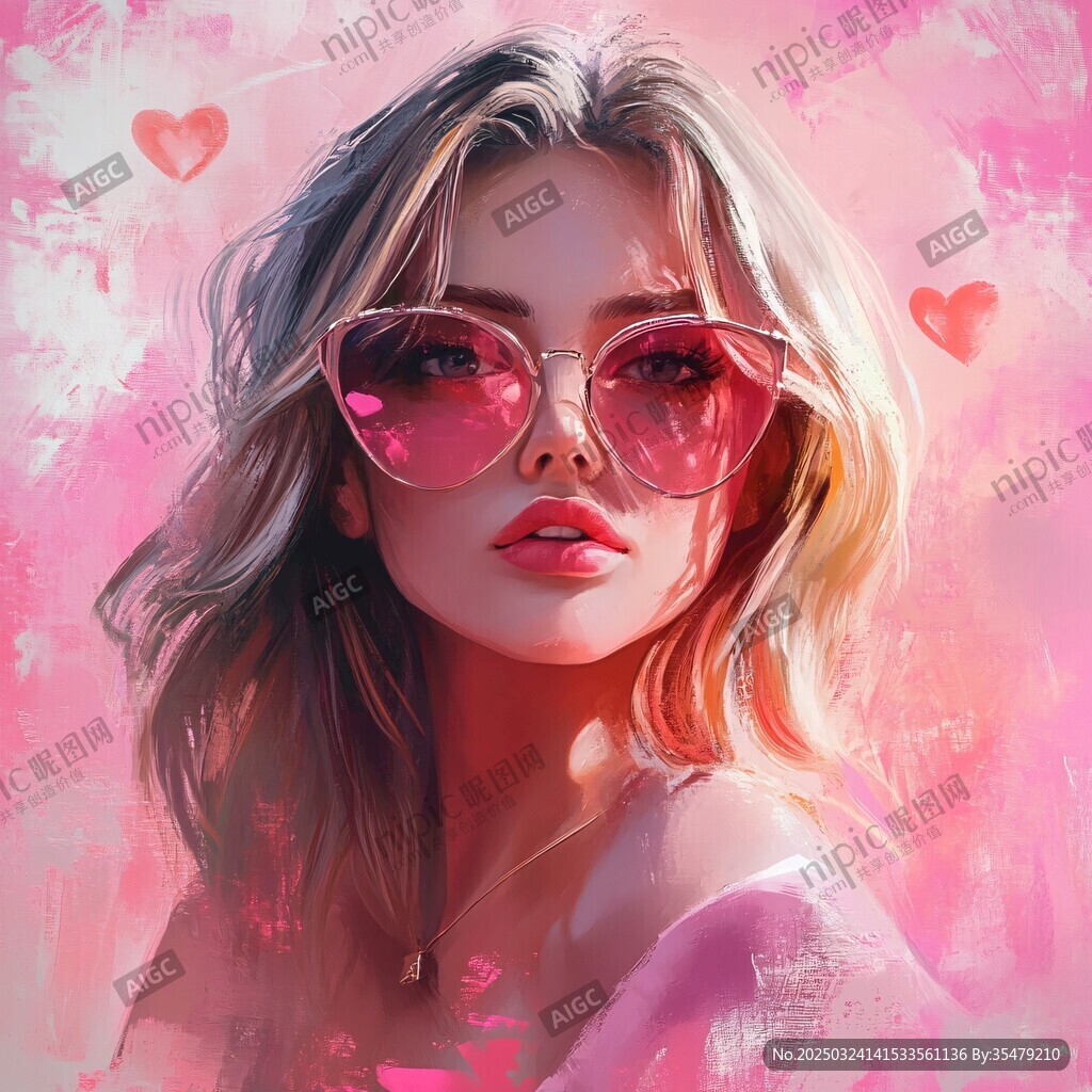 粉色系時尚墨鏡美女肖像