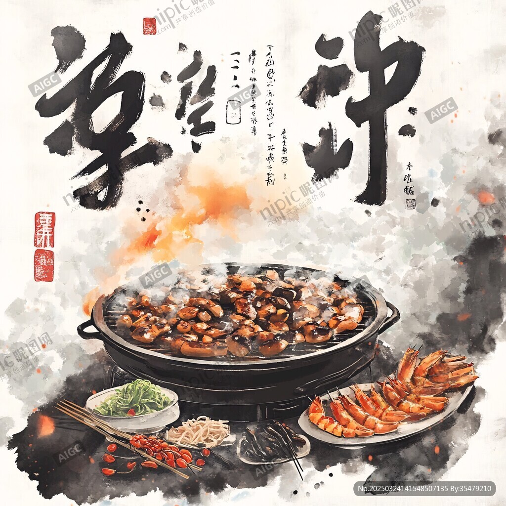 水墨風(fēng)中式燒烤盛宴