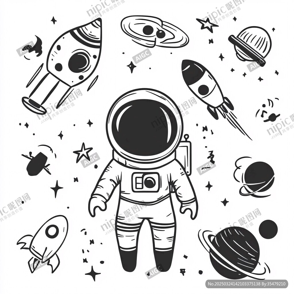 宇航員與太空元素插畫