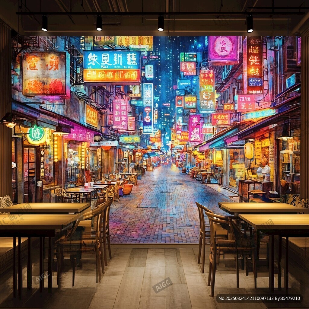 霓虹閃爍的復古街頭餐廳