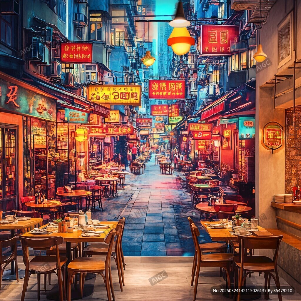 霓虹閃爍的復(fù)古港式美食街
