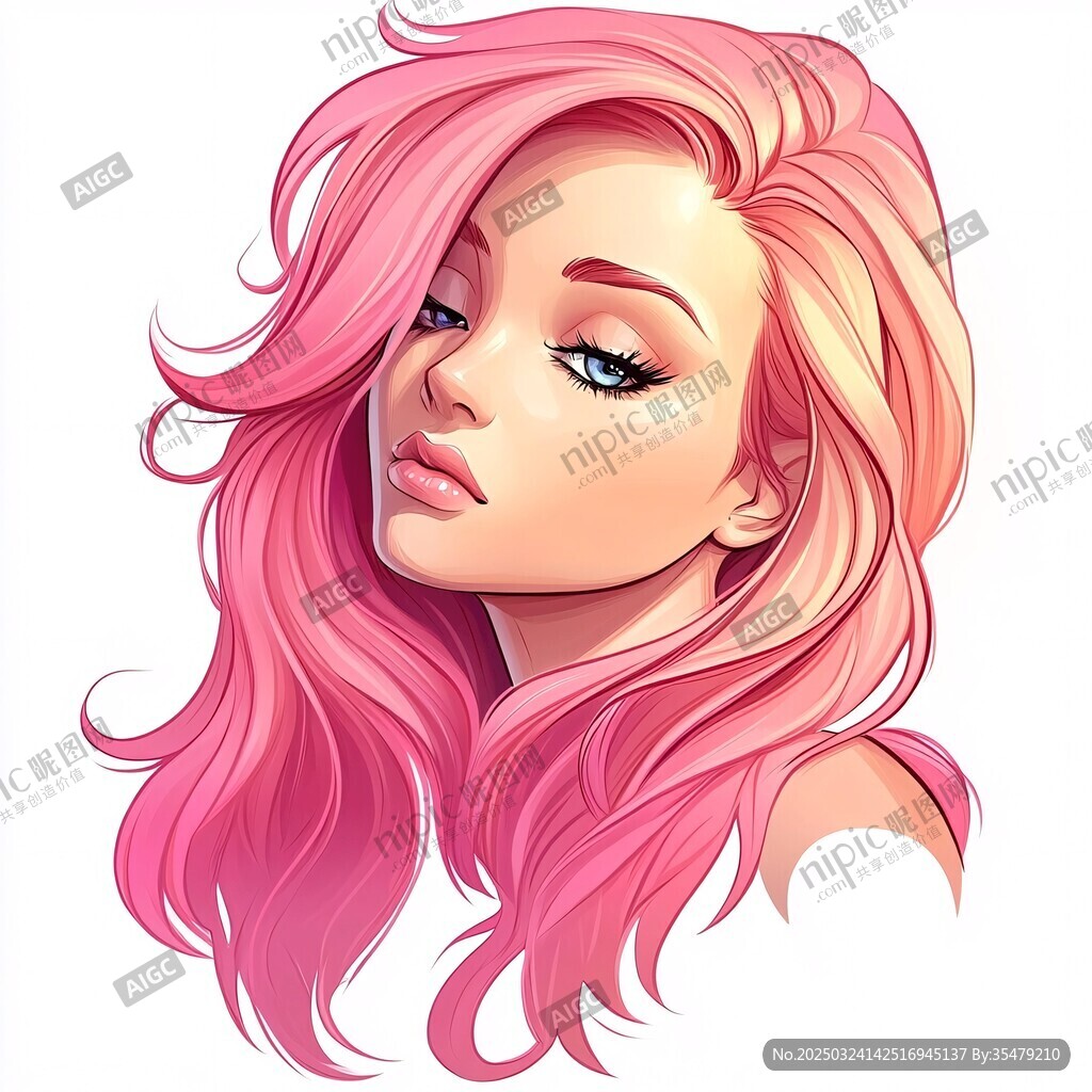 粉色長發(fā)的魅力女性頭像