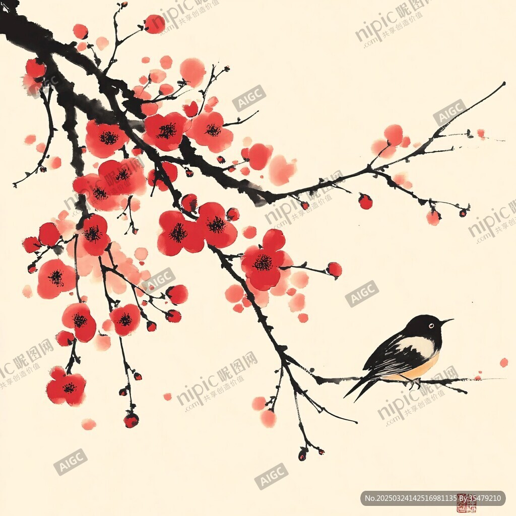 紅梅枝頭鳥