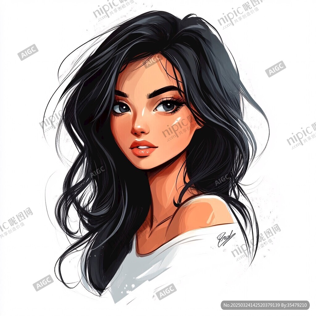 長(zhǎng)發(fā)美女插畫形象