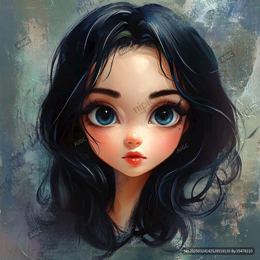 黑發(fā)大眼的可愛卡通女孩