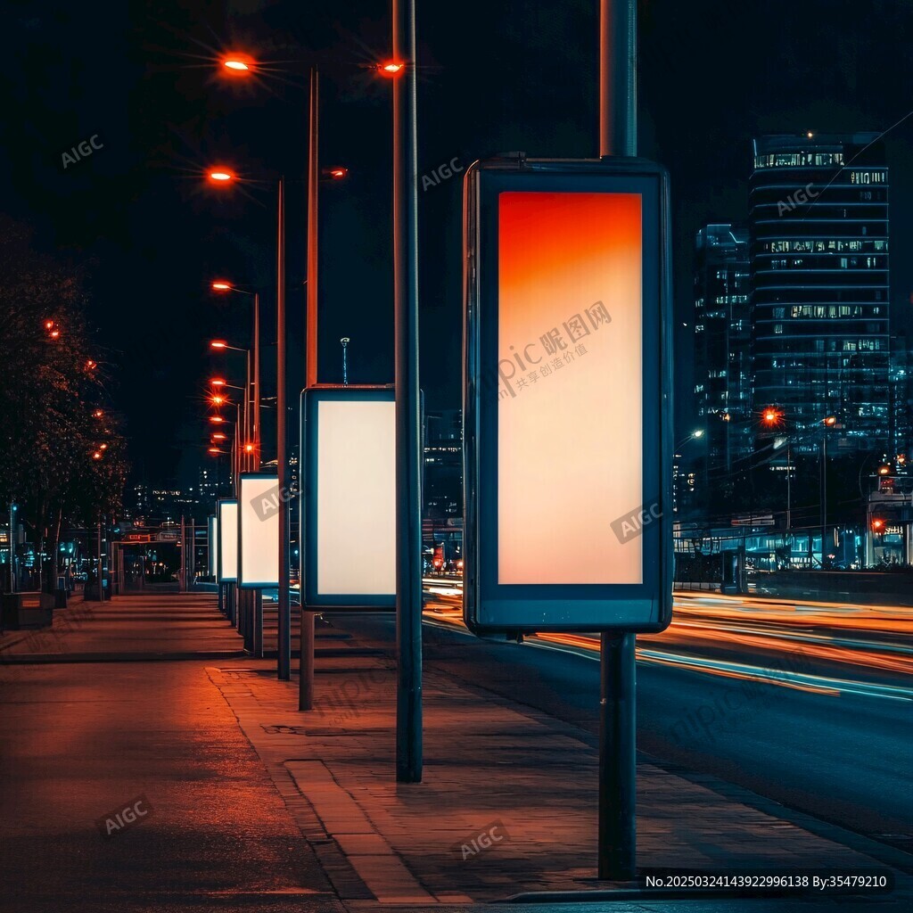 城市夜景中的空白廣告牌