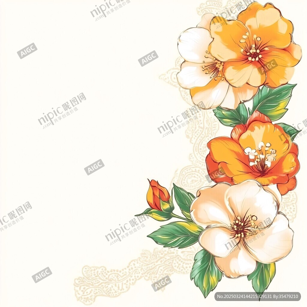 花卉裝飾圖案 復古風插畫