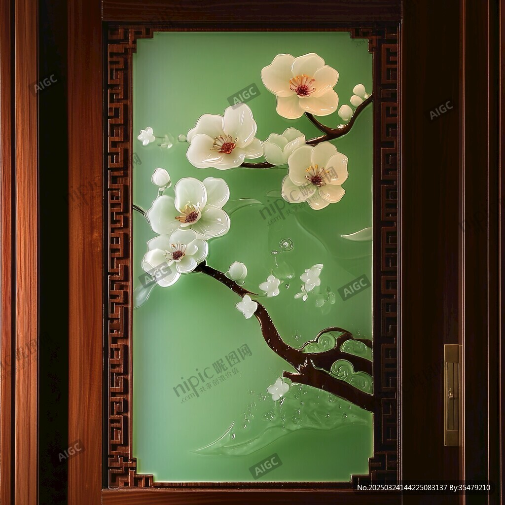 中式玉雕花飾精美門景