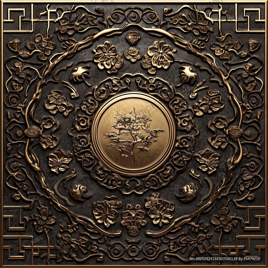 中式金色浮雕花紋裝飾圖案