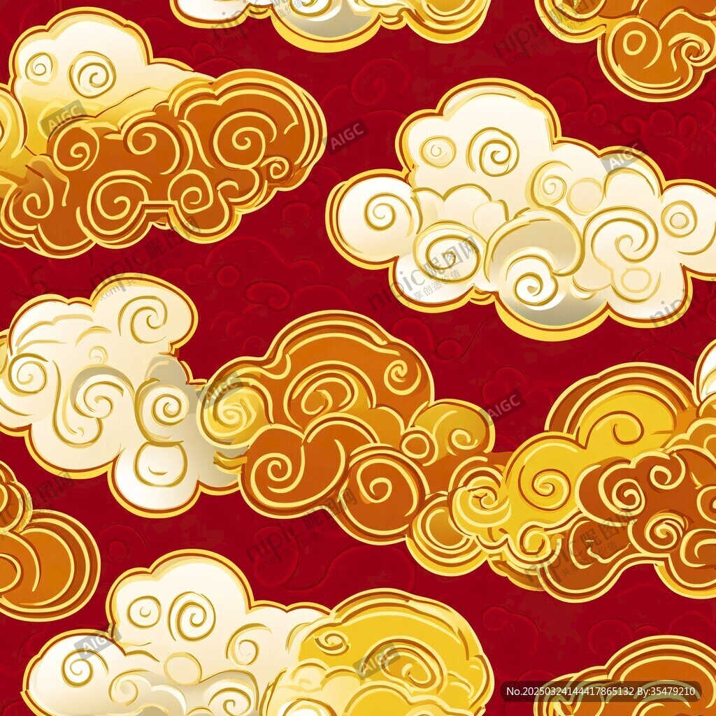 中式紅底金色祥云圖案
