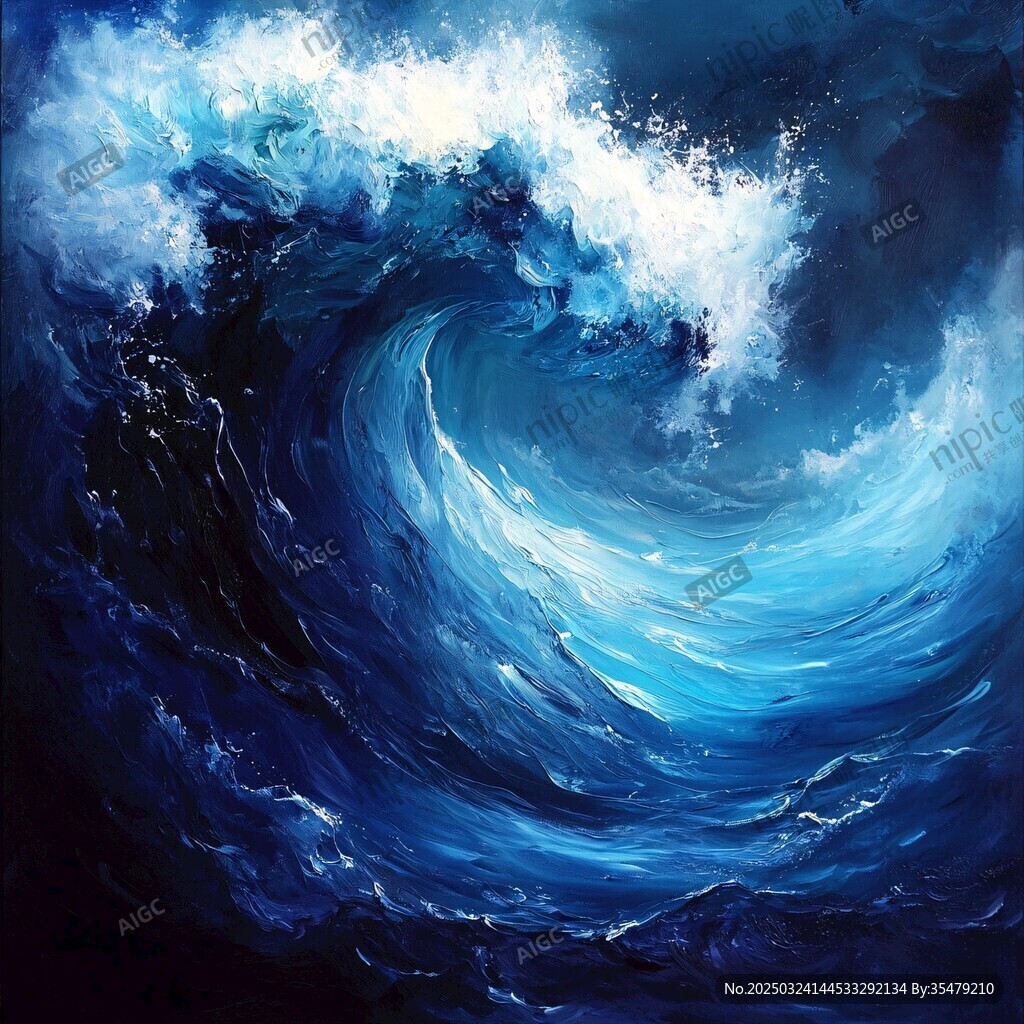 洶涌澎湃的藍色大海波浪