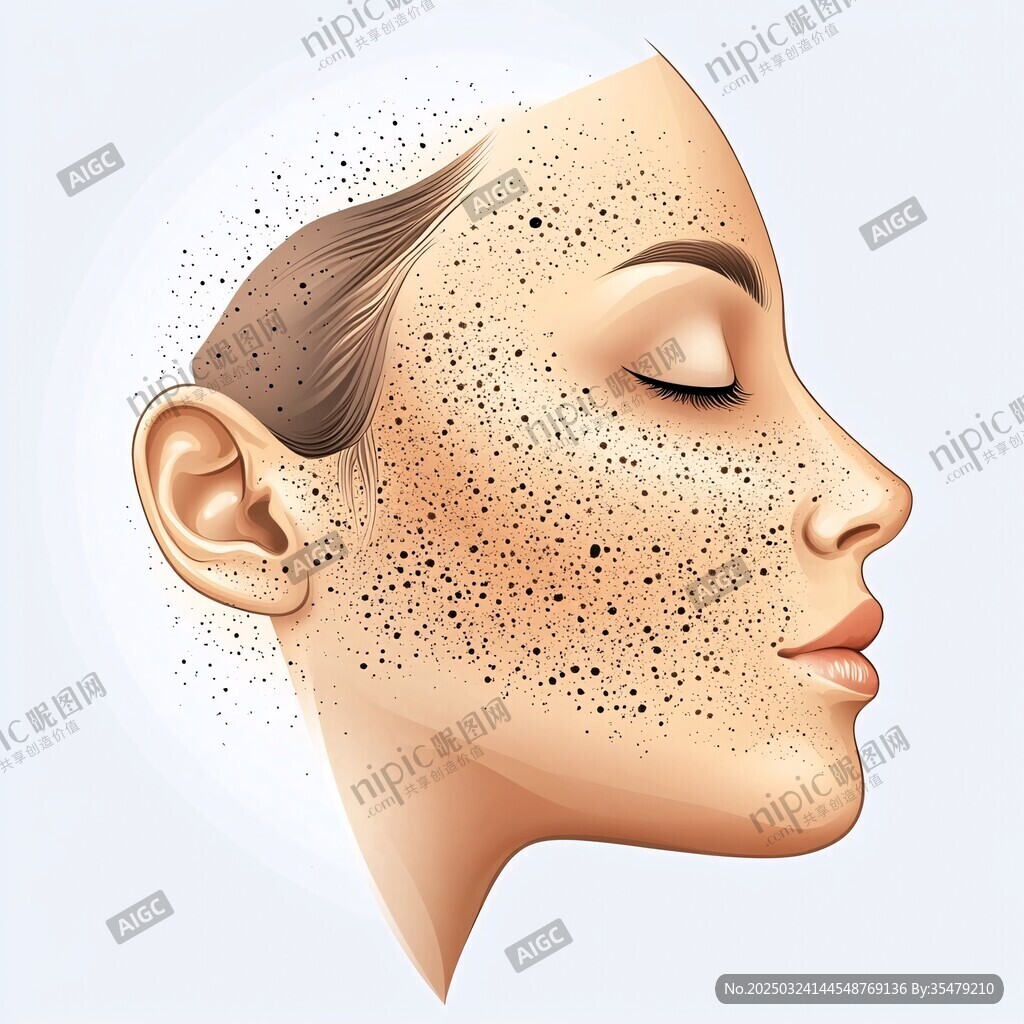 女性臉部雀斑特寫插畫