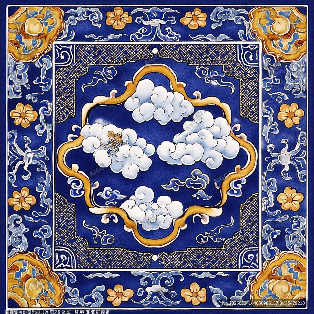 中式藍底云紋精美傳統圖案