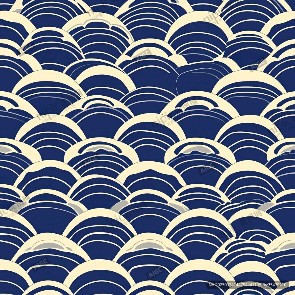 日式藍(lán)白海浪紋圖案