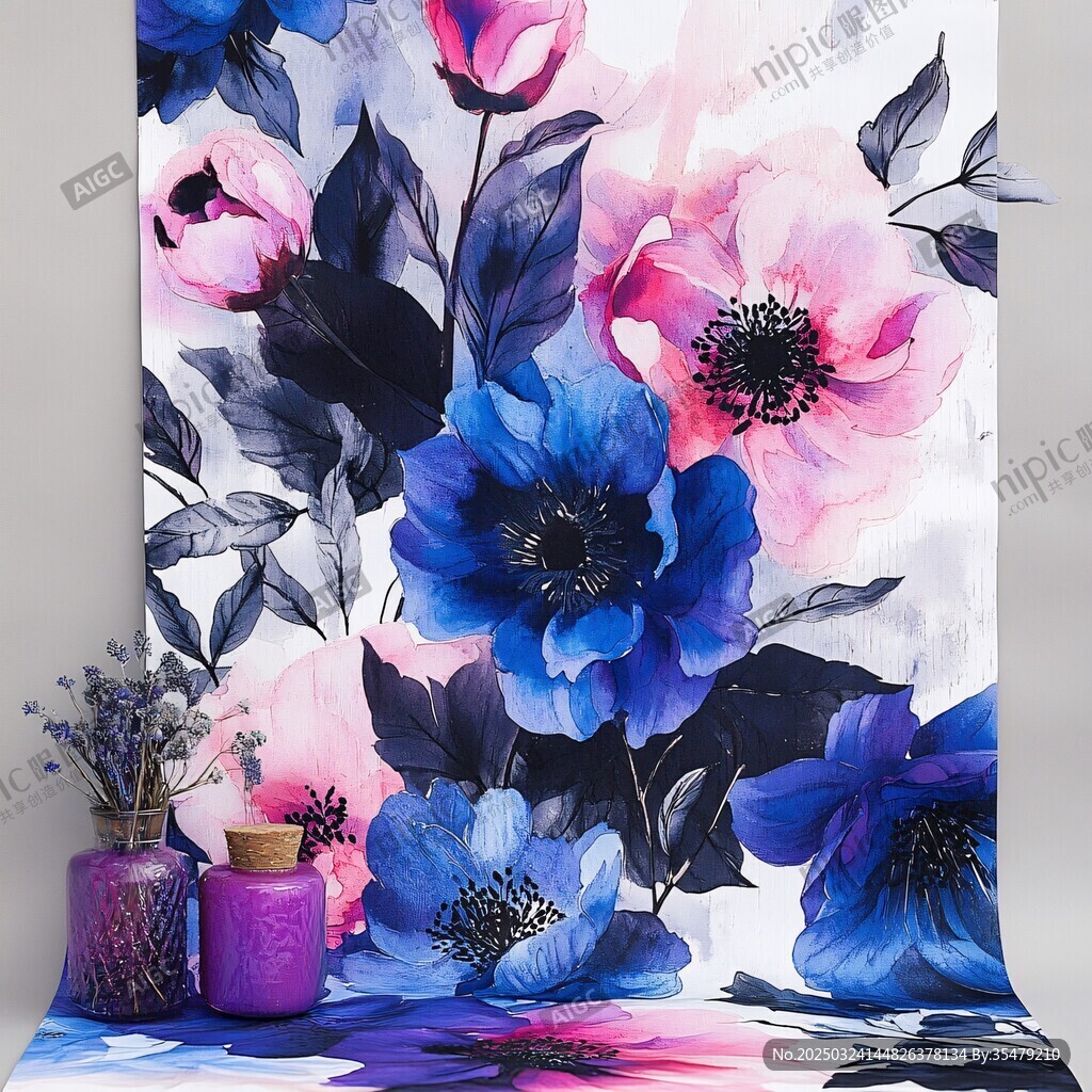 水彩花卉圖案 浪漫裝飾風