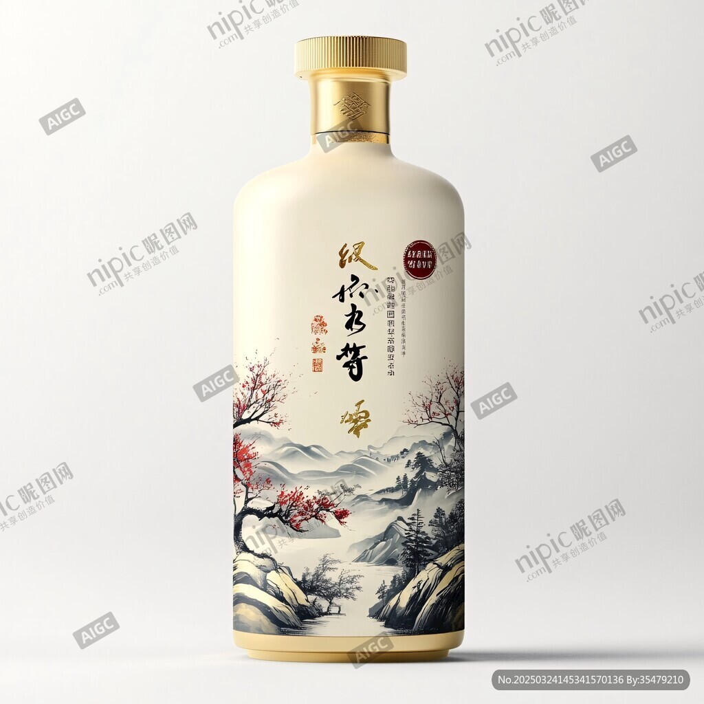 中式山水風白酒瓶設計