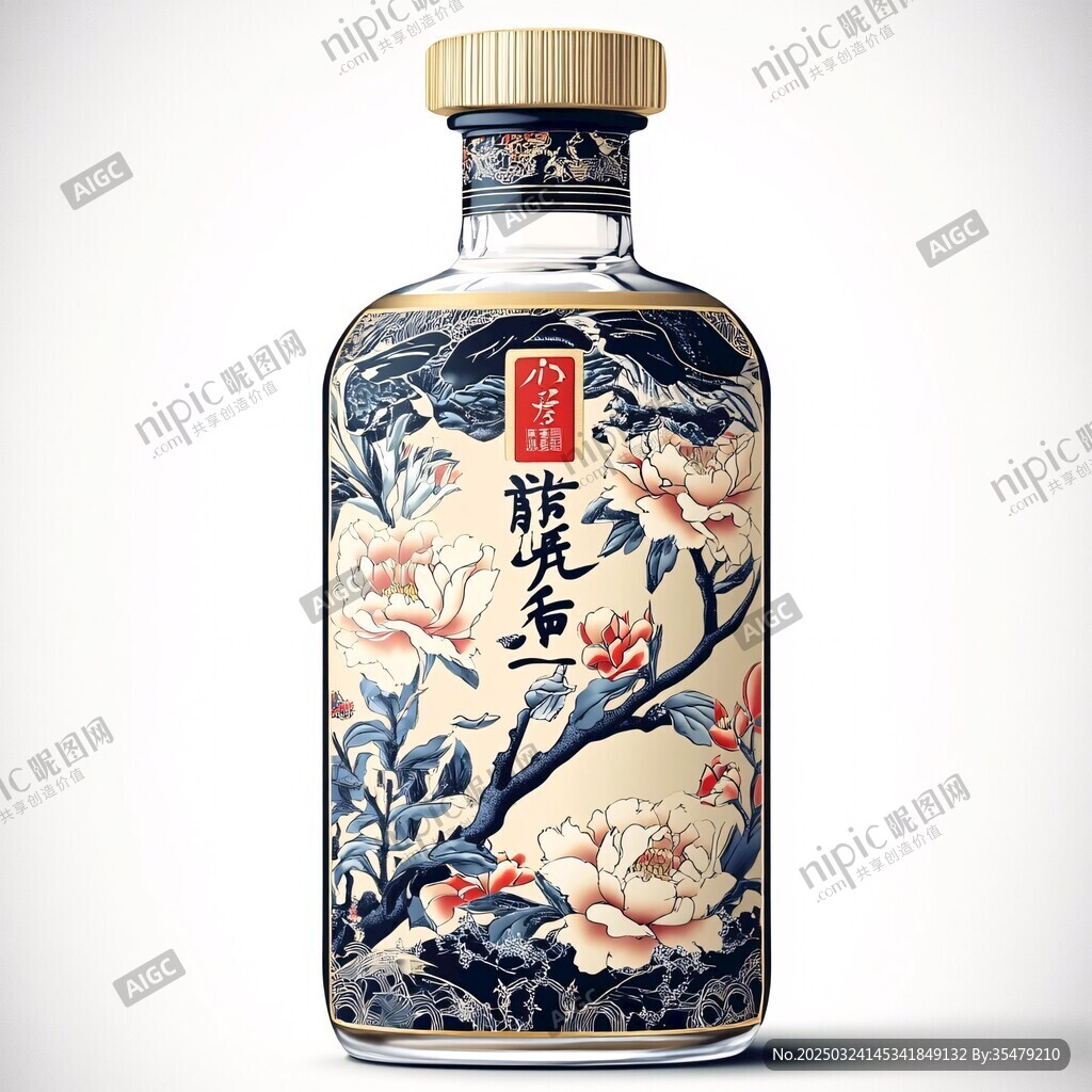 中式風(fēng)牡丹圖案白酒瓶設(shè)計(jì)