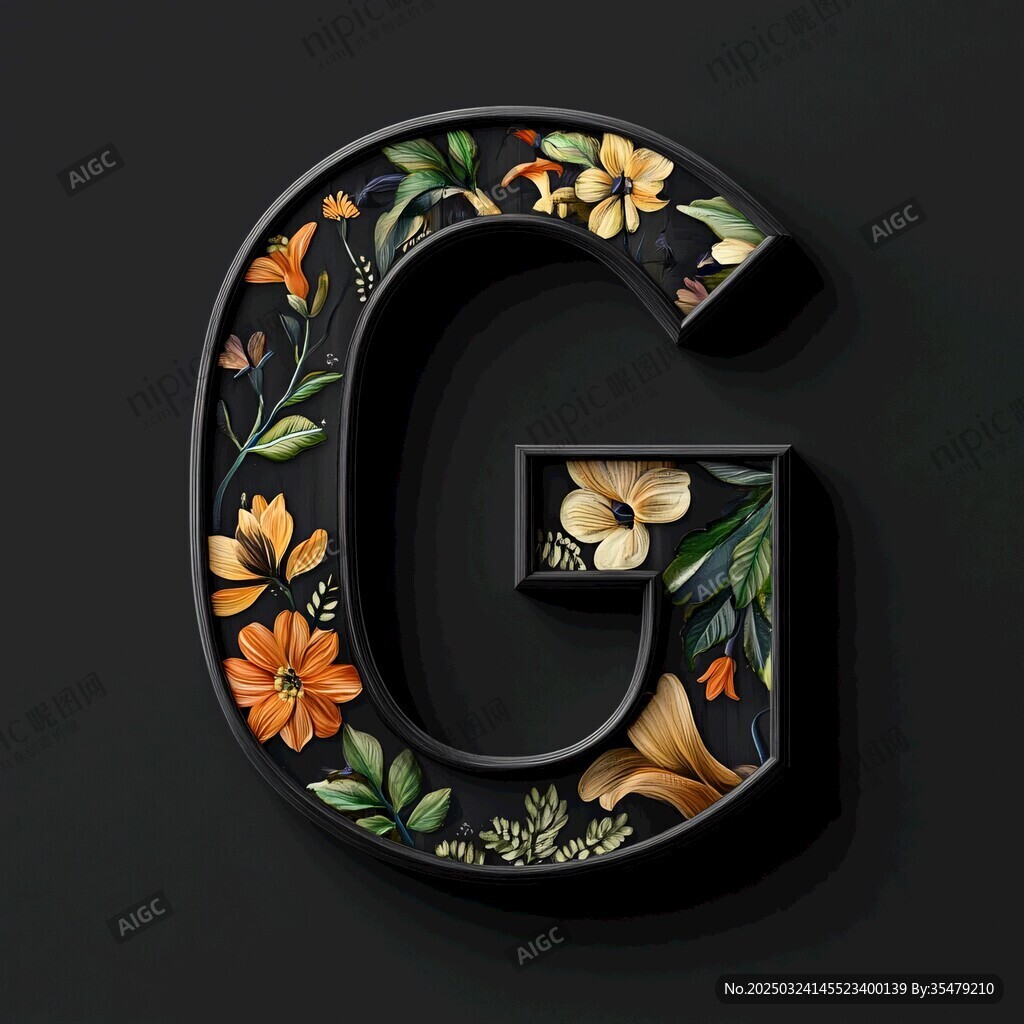花卉裝飾的立體字母G