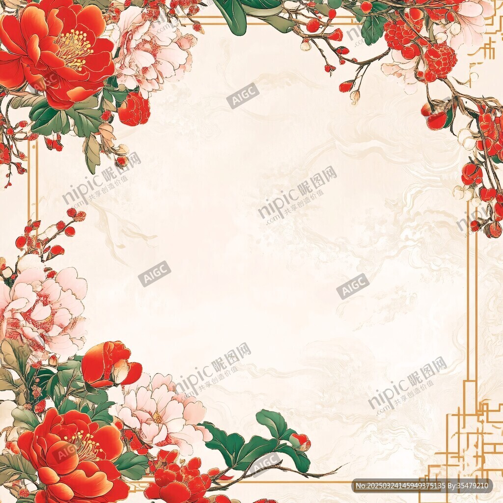 中式花卉邊框古典背景圖