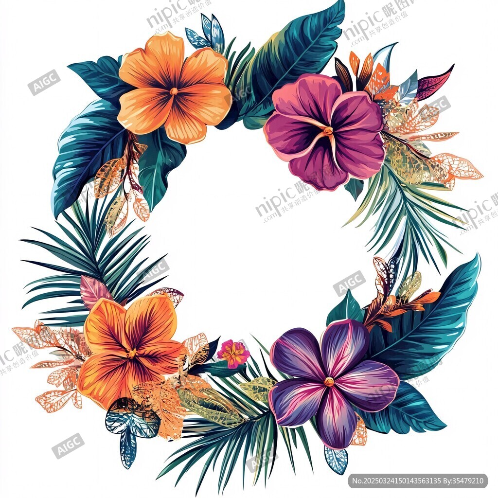 熱帶花卉花環(huán)插畫(huà)