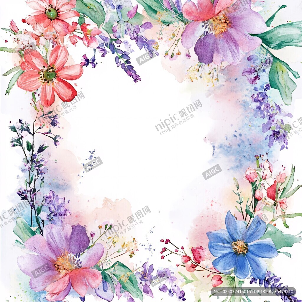 水彩花卉邊框裝飾圖案