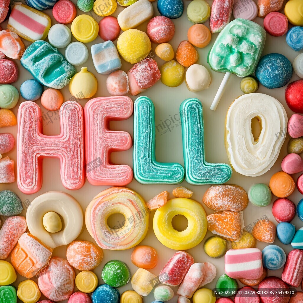 糖果拼成的 HELLO 畫(huà)面