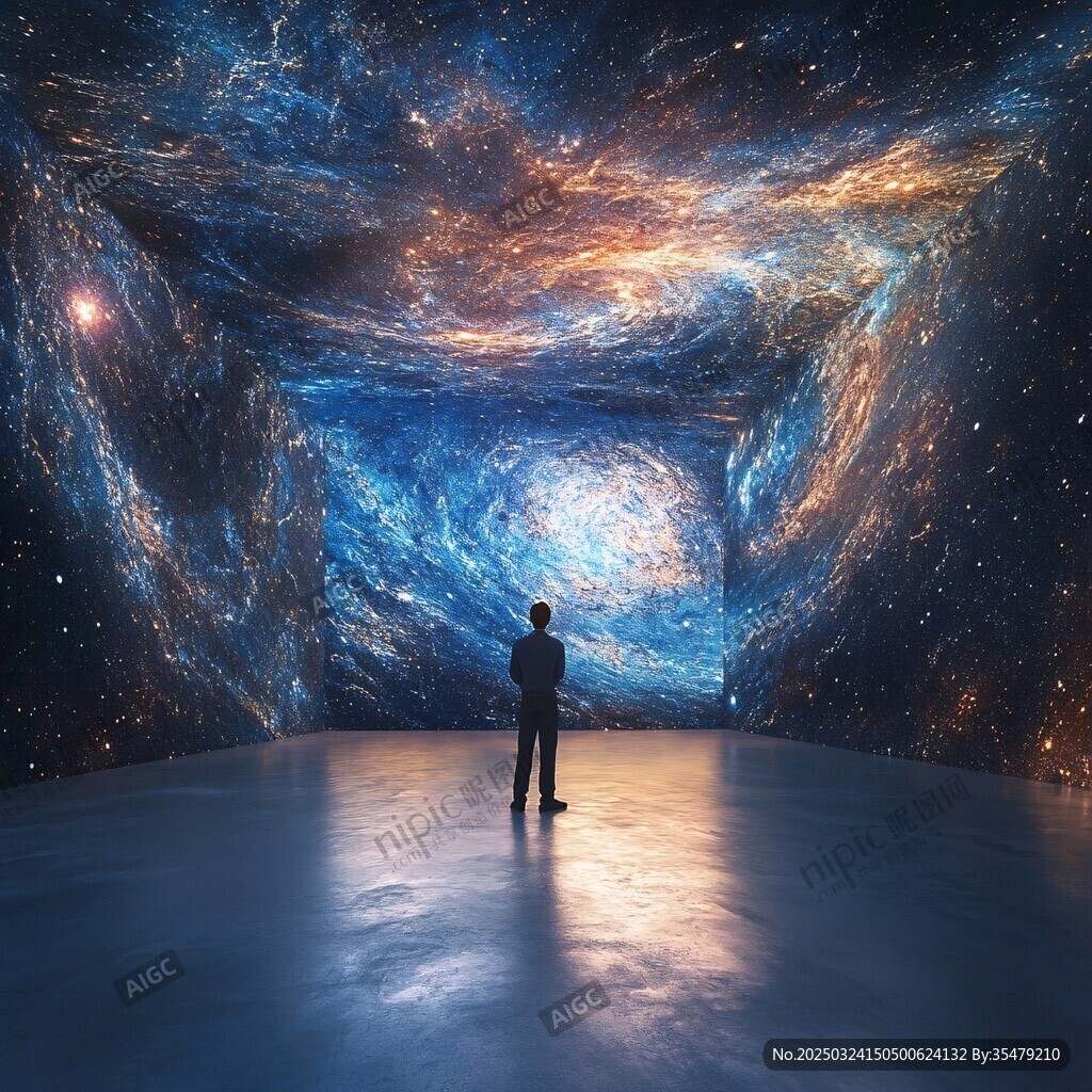 人置身夢幻宇宙空間場景