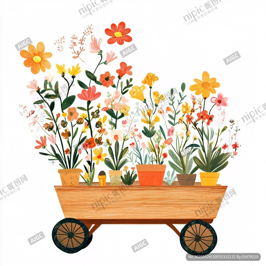 木車滿載多彩盆栽花卉