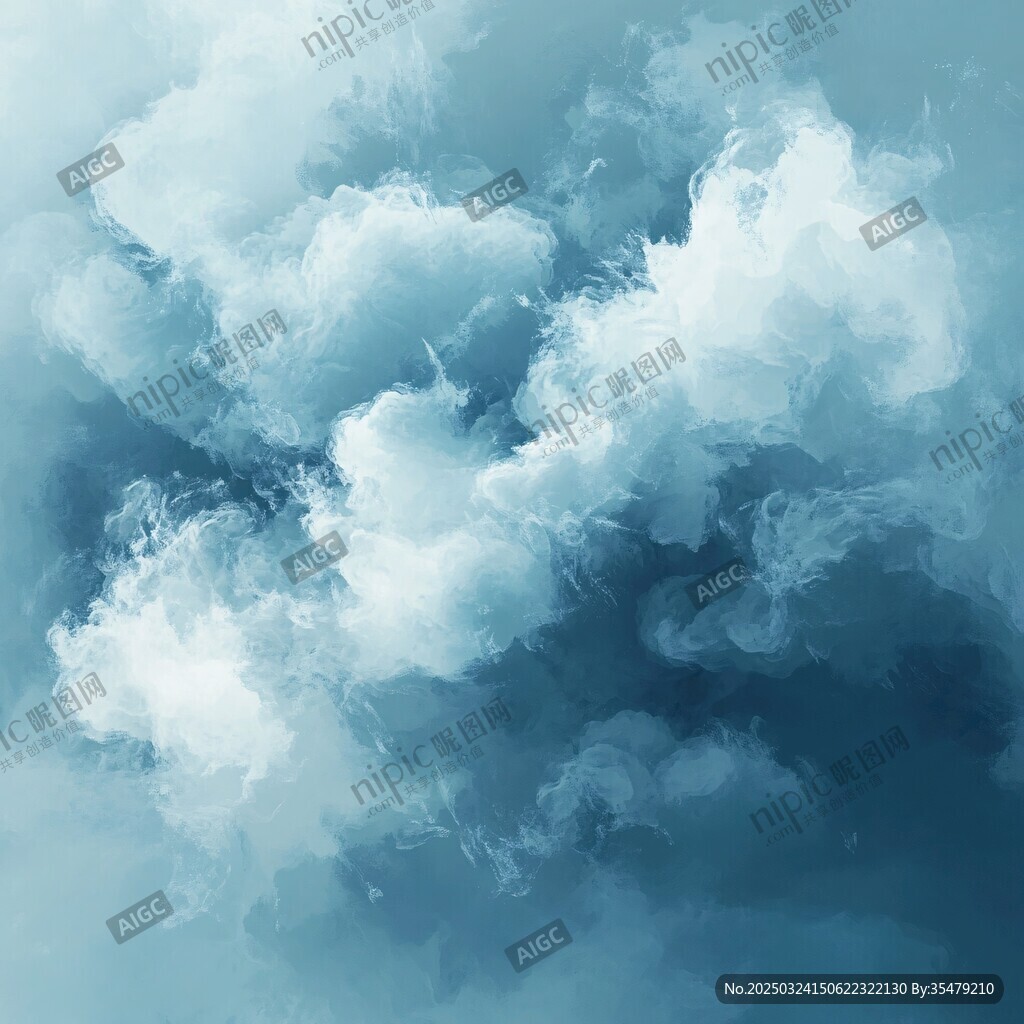 夢幻藍色天空中的蓬松云朵