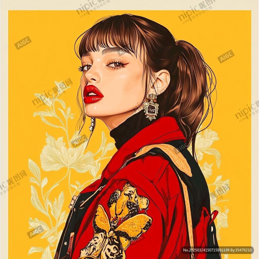 時尚個性的紅衣扎發(fā)女子