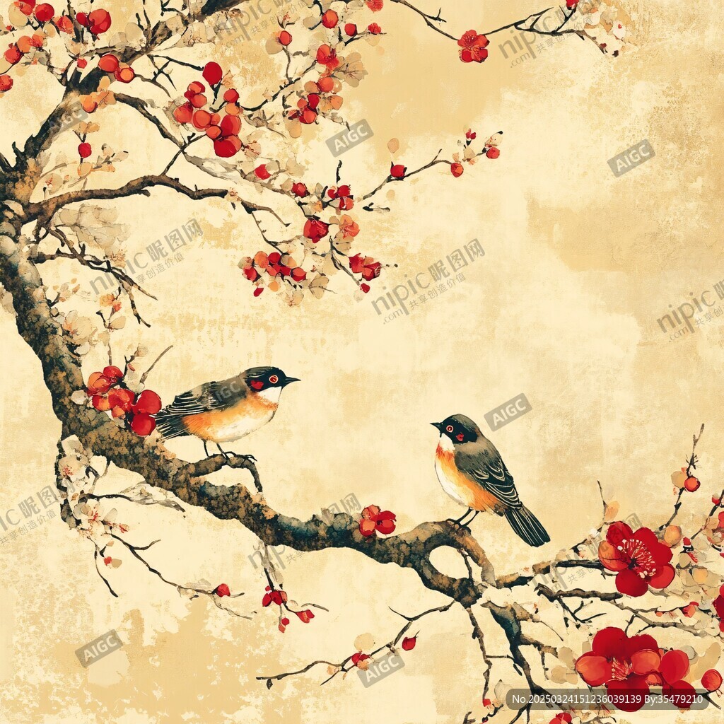 梅枝雙鳥圖