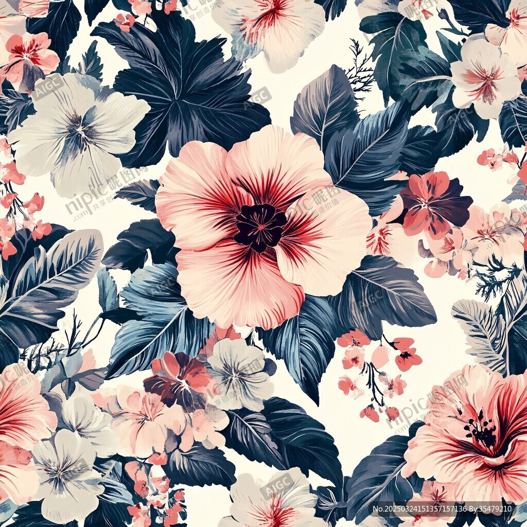 復(fù)古風(fēng)花卉植物無縫圖案