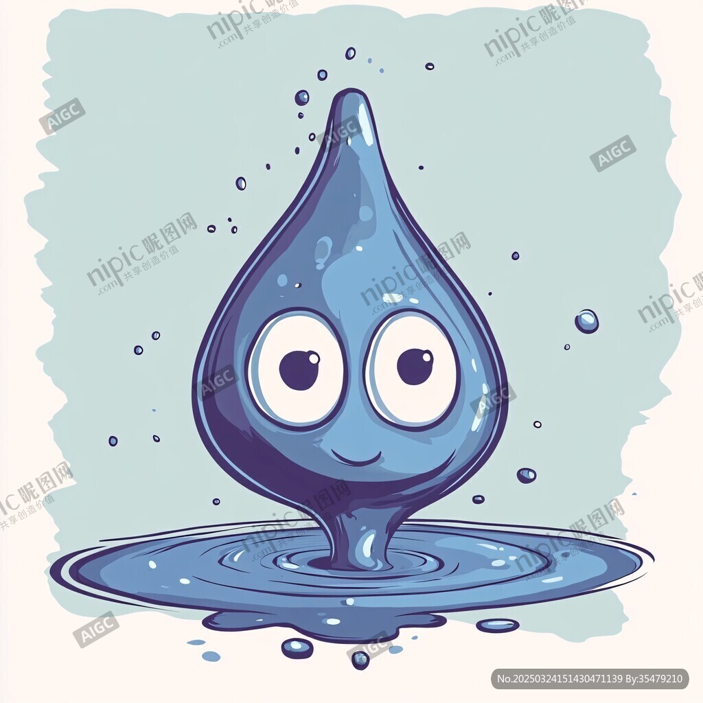 可愛藍色水滴卡通形象