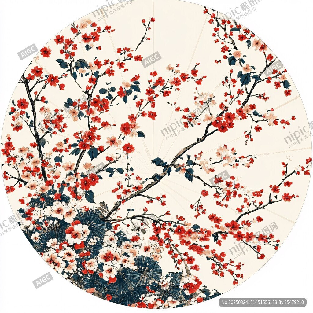 圓形紅梅圖