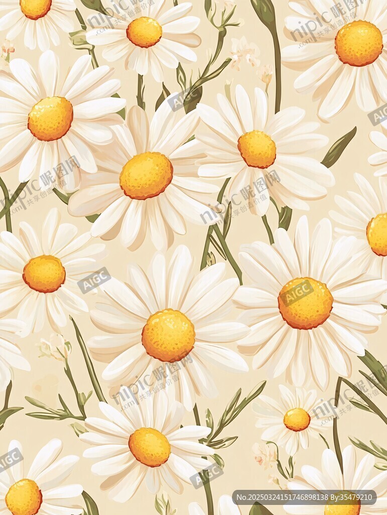 小雏菊花卉无缝图案背景 小雏菊花卉无缝图案背景