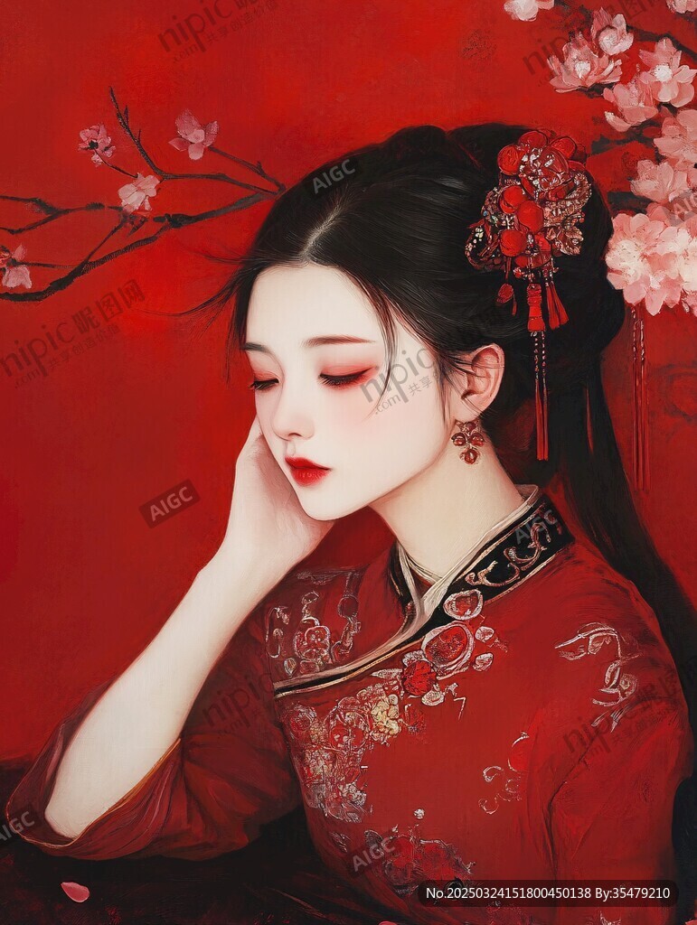 古典紅衣佳人 花飾添韻