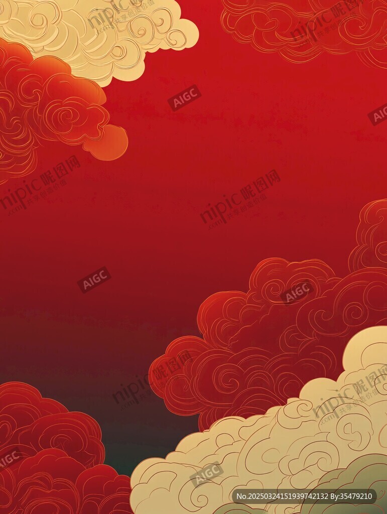 中式祥云紅色背景圖