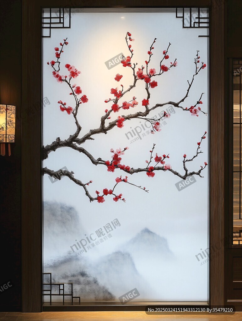 中式梅花窗景 雅致古韻