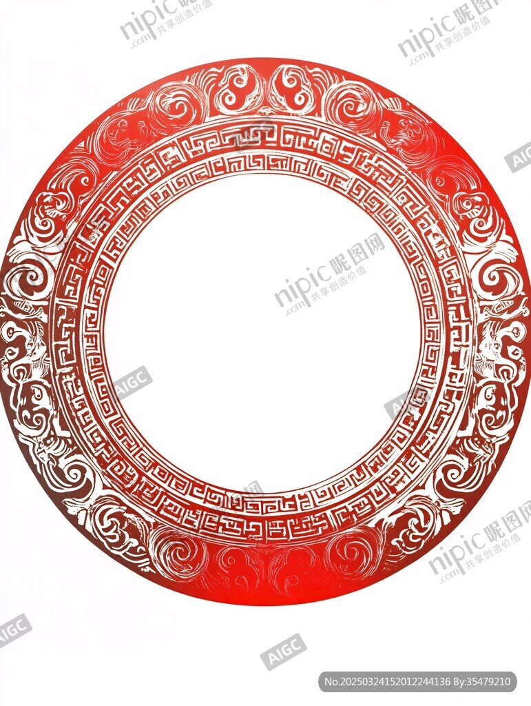 紅色中式傳統(tǒng)花紋圓環(huán)