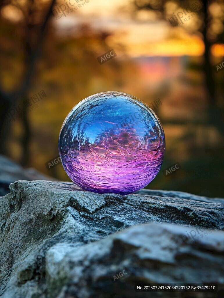 夢幻紫水晶球靜立巖石上