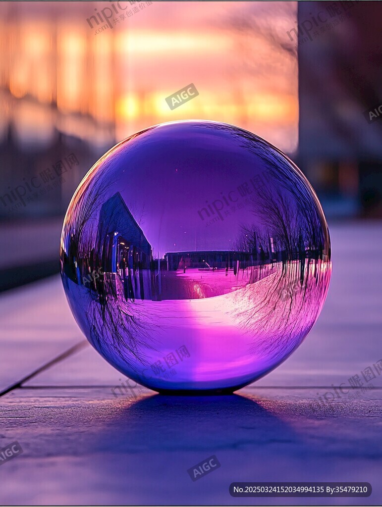 夢幻紫水晶球中的黃昏景致