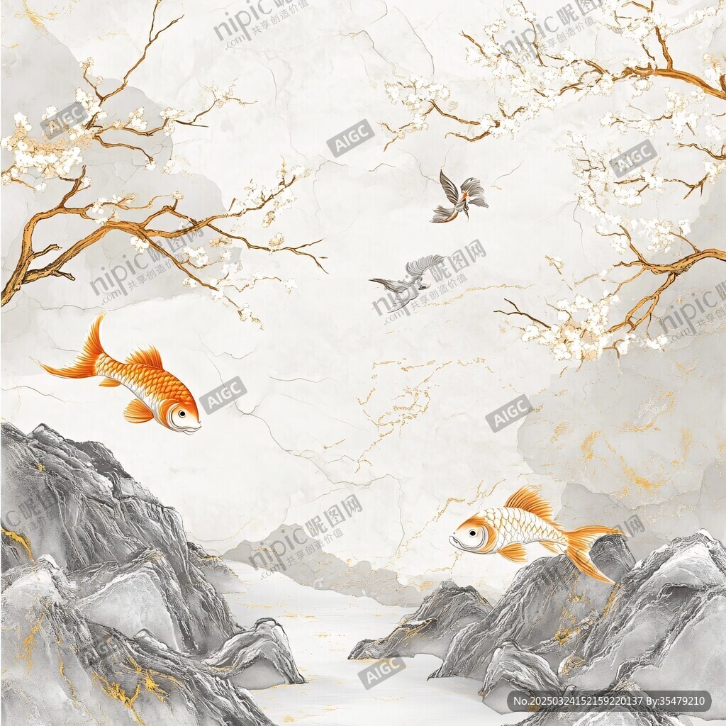 金鯉飛鳥繪就山水新景