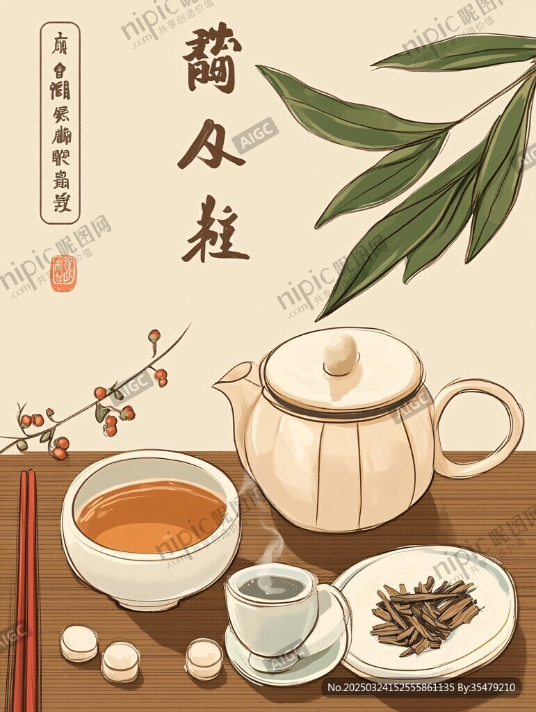 古風茶飲與中藥材場景