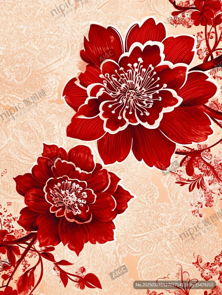 紅色花卉圖案背景圖