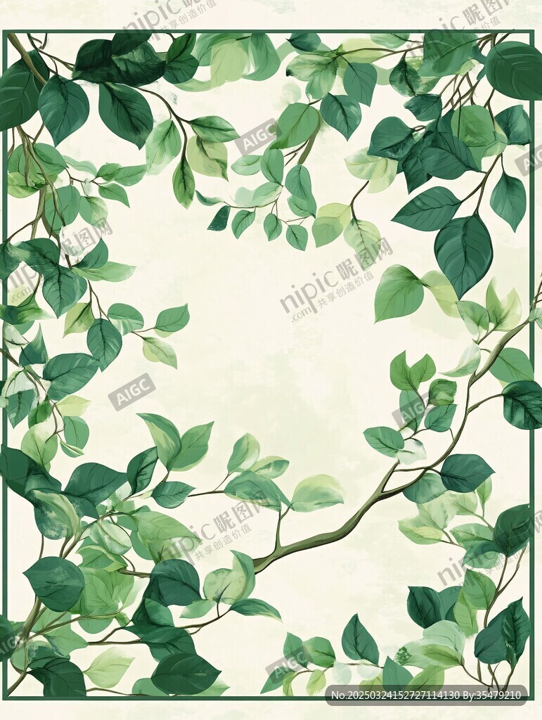 綠葉環繞的清新邊框背景