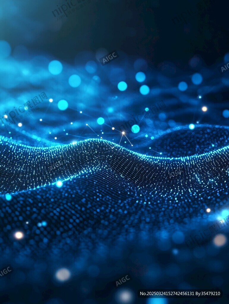 藍色科技粒子波浪背景圖