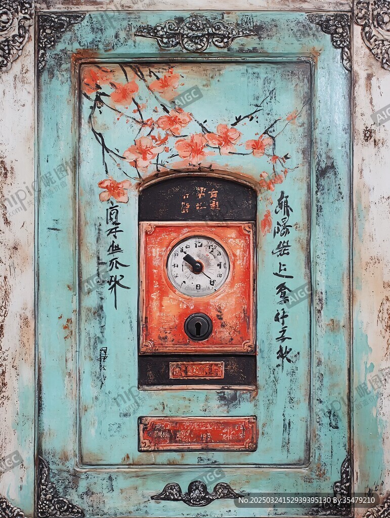 復古電表箱上的中式藝術